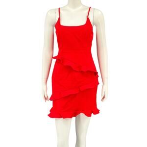 Hello Molly Dress Womens 6 Medium Red Through The Dark Mini Ruffle Tiered Party‎